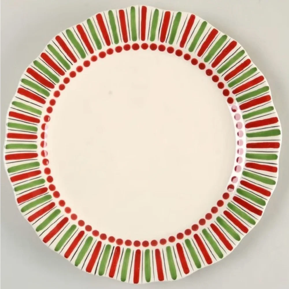 M.BAGWELL Rare Discontinued Simply Christmas Dinner Plate 7737368 Caffco Stripes